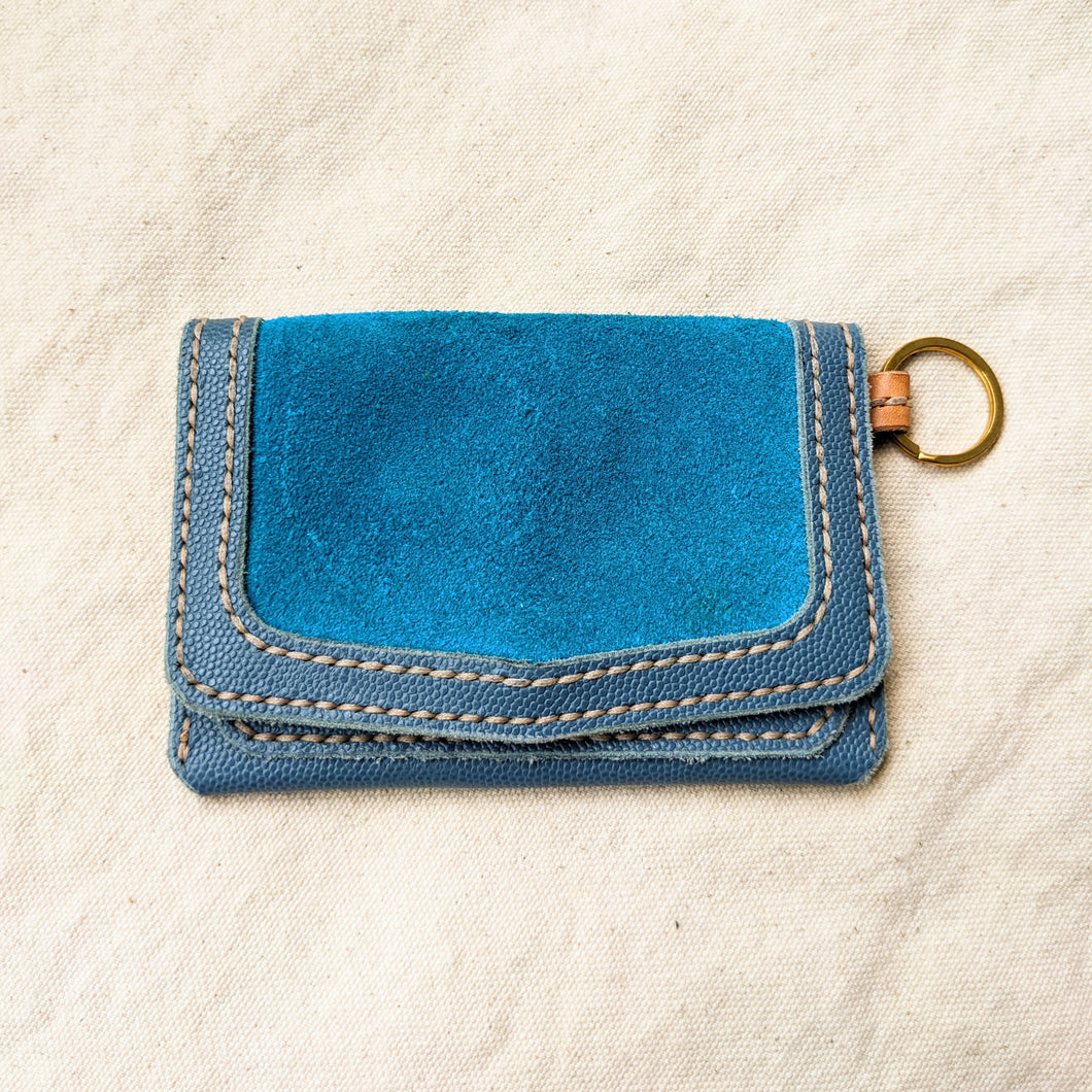 Turquoise Suede & Pebbled Wallet